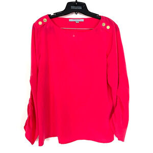 Marc New York Womens Medium Red Ruched Long Sleeve Scoop Gold Eyelet Blouse Top
